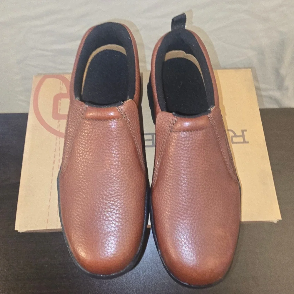 Roper Sport Slip On 9.5 EE Mens Bay Brown Leather Wide Performance Shoes